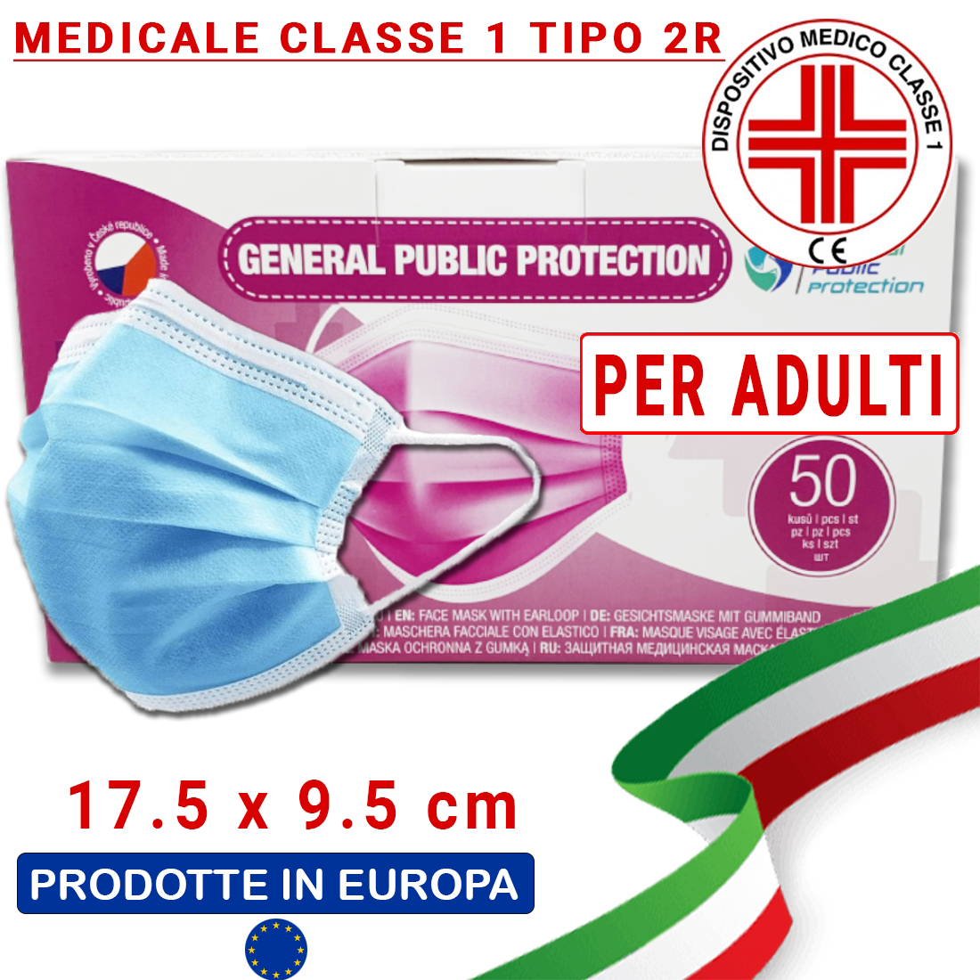 Mascherina Medicale Adulti Tipo I 2r Tre Strati Uni En 14683:2019+ac:2019  Modello Chirurgico Colore Blu - commercioVirtuoso.it