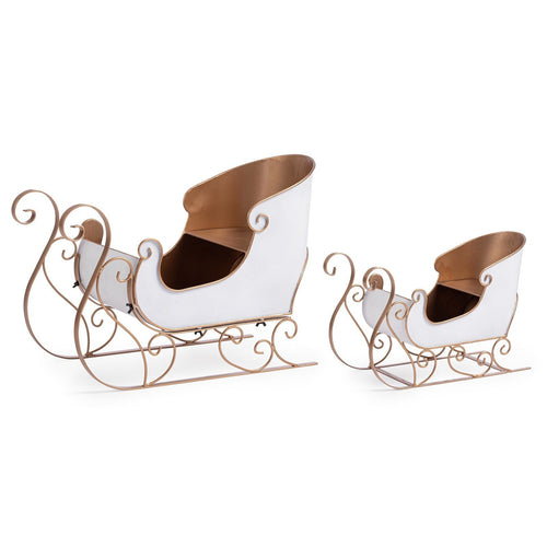 Slitta Marly in metallo colore oro e bianco per decorazioni natalizie set da 2 Casa e cucina/Decorazioni per interni/Addobbi e decorazioni per ricorrenze/Decorazioni natalizie/Oggettistica MagiediNatale.it - Altamura, Commerciovirtuoso.it