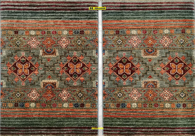 Coppia Scendiletto Khorgin Shabargan - Tappeti Moderni Multicolore Con Disegni Geometrici Antich Set 2 Pz.