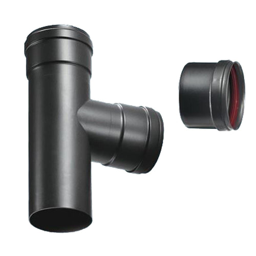 Raccordo a T con tappo in acciaio nero da interno per stufa a pellet spessore 1,2 mm Fai da te/Caminetti e accessori/Accessori per caminetto/Tubi di scarico La Zappa - Altamura, Commerciovirtuoso.it