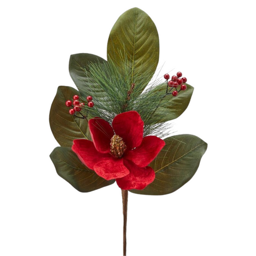 Ramo decorativo artificiale Magnolia in velluto con bacche, color rosso, 64 cm Casa e cucina/Decorazioni per interni/Addobbi e decorazioni per ricorrenze/Decorazioni natalizie/Ghirlande e corone MagiediNatale.it - Altamura, Commerciovirtuoso.it