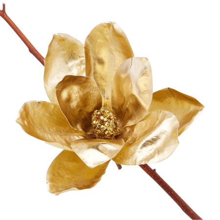 Fiore artificiale "Magnolia" color oro metallizzato con clip a molletta Ø 20 cm Casa e cucina/Decorazioni per interni/Addobbi e decorazioni per ricorrenze/Decorazioni natalizie/Ghirlande e corone MagiediNatale.it - Altamura, Commerciovirtuoso.it
