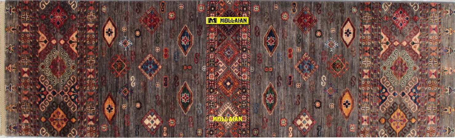 Passatoia Khorgin Shabargan Moderna Originale Extra Fine 246x77 - Multicolore Brillante Grigio