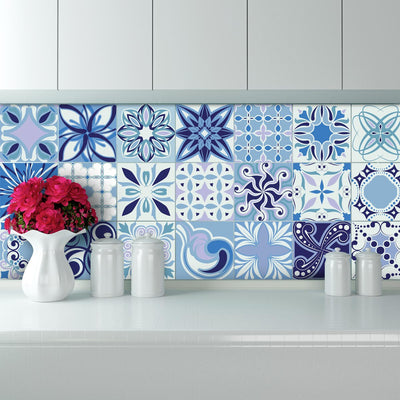 Set di 30 adesivi murali Mosaico cementine blu, 10 × 10 cm 0363 Ambiance