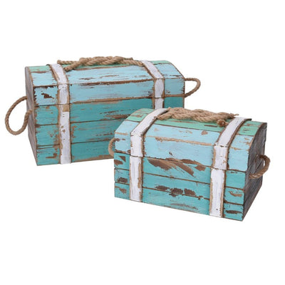 Scatola legno mare 1-2 con corda azzurro rettangolare cm30x18,5h15,5 - SET DA DUE Vacchetti
