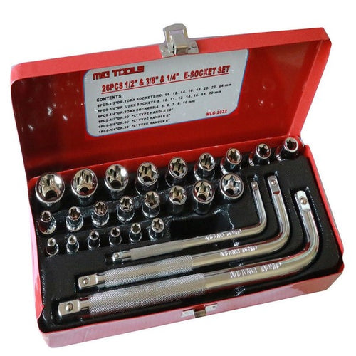 26 Chiavi Bussole Torx Femmina E4-e24 Prolunghe Attacco 1/2 1/4 3/8