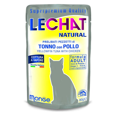 Monge Alimento umido gatto Lechat Natural Pezzetti di Tonno con Pollo