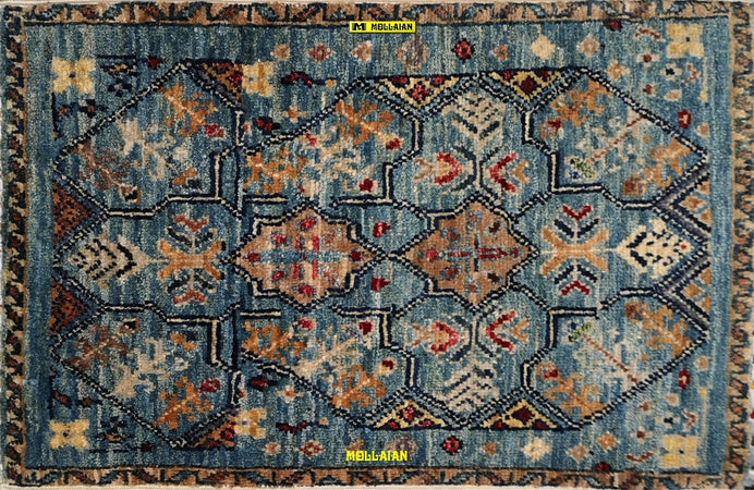 Scendiletto Sultanabad Ziegler Mini Tappeto 60x37cm Afghanistan Disegni Floreali E Geometrici Moderni Azzurro Multicolore