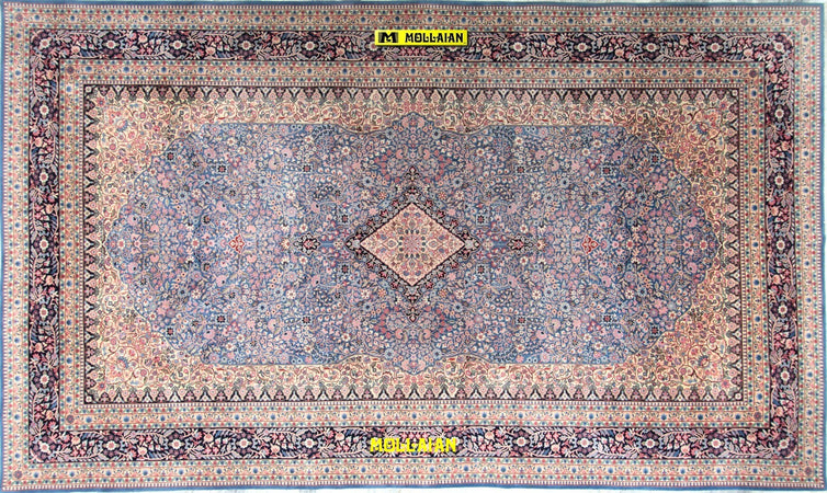 Tappeto Bercana Extra Grande Cina 415x245cm Annodato A Mano Tappeto Floreale Con Disegni Antichi Persiani Azzurro - Blu