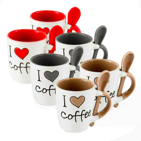 Bellintavola 6 Tazzine Caffè I Love Coffee Tazze Con Cucchiaio In Ceramica  Tazze Caffè Cuore Cuoricino Ceramica Con Porta Cucchiaio Set 6 Pz. -  commercioVirtuoso.it