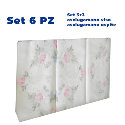 art. gfl 505 marcha eden blue6 Pezzi Set completo 3+3 asciugamani in puro lino per viso e ospite made in Italy Eden Blue bianco con fantasia a fiori tessile L'Orchidea - Siderno, Commerciovirtuoso.it