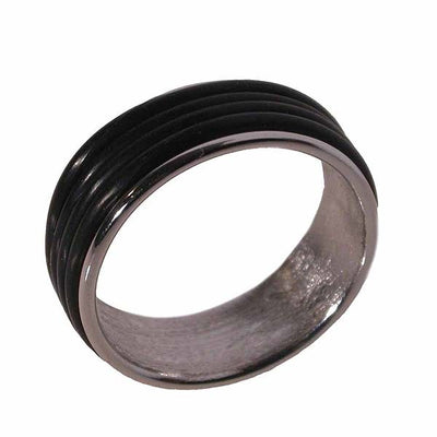 Caucciu' e argento 925/1000 in questo anello Uomo a fascia larga mm 8.0