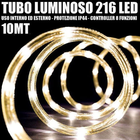 TUBO LUMINOSO 216 LED BIANCO CALDO 10 MT 3VIE USO INTERNO/ESTERNO + CONTROLLER  Trade Shop italia - Napoli, Commerciovirtuoso.it