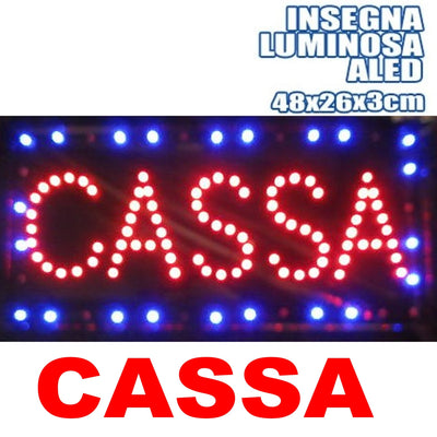 INSEGNA LUMINOSA INSEGNE LUMINOSE A LED CON SCRITTA CASSA CON GANCI 50 X 25 CM  Trade Shop italia - Napoli, Commerciovirtuoso.it
