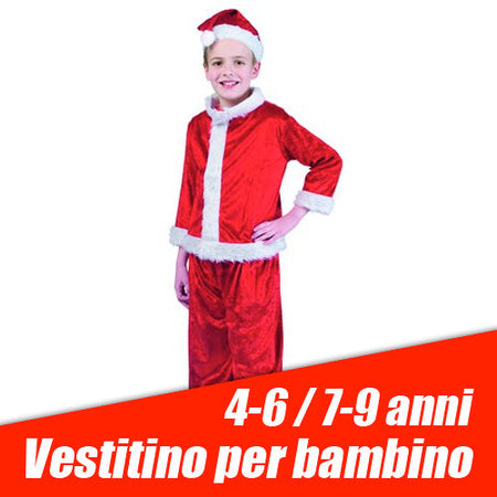 Vestito Completo Abito Natalizio per Bambini e Bambine 4-6/7-9 Anni Rosso