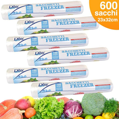 6 x Rotoli Sacchetti Freezer per Alimenti 600 sacchi Congelatore Frigo 23x32cm