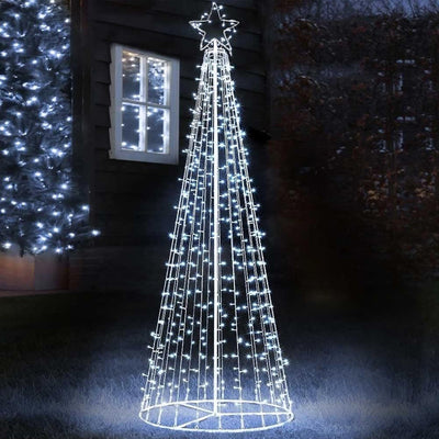 Albero Natale Luminoso 224cm 592 LED Bianco Freddo 8 Giochi Luce Metallo Esterno