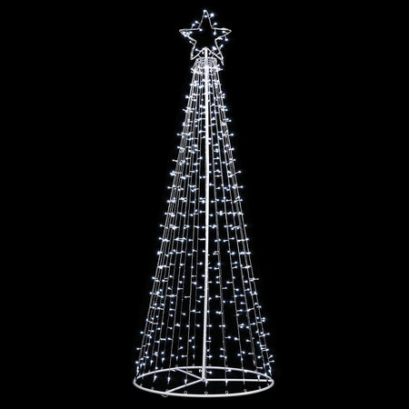 Albero Natale Luminoso 224cm 592 LED Bianco Freddo 8 Giochi Luce Metallo Esterno