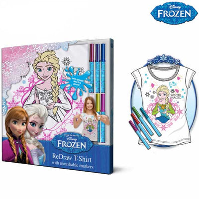 Maglietta Frozen Colorabile e Disegnabile Con 5 Pennarelli Inclusi 100% Cotone