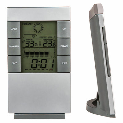 Orologio Digitale Con Funzione Allarme Segnala Temperatura E Meteo 14cm Plastica