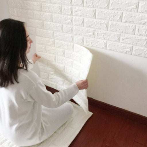 Pannello Adesivo Per Parete Decorazione Effetto Pietra Muro 3d 70 X 60 Cm  Bianco 