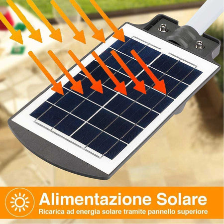 Lampione Stradale Faro LED 90W Solare Luce Esterno Sensore Movimento Telecomando