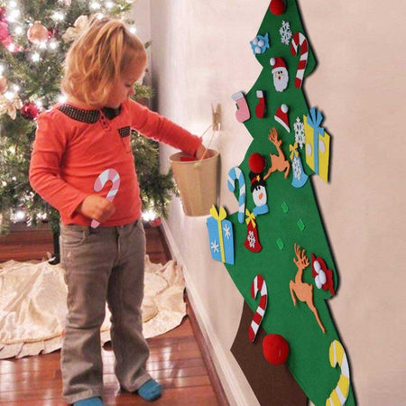 Albero di Natale per Bambini in Feltro da Parete con 26 Addobbi Natalizi 110cm