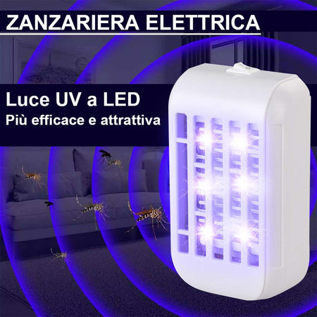 Zanzariera Elettrica Anti Zanzare Mosche 4 LED UV Elettroinsetticida Luce Notte
