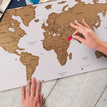 Poster Mappamondo da Grattare Cartina Geografica Mappa del Mondo 60x40 Bianco