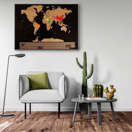 Poster Mappamondo da Grattare con Bandiere Cartina Mappa del Mondo 80x60 Nero