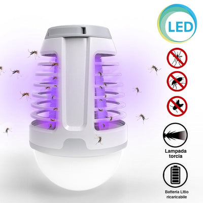 Zanzariera Elettrica Torcia Lampad LED Campeggio Anti Zanzare Batteria Litio USB
