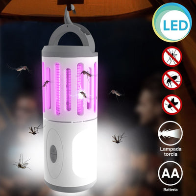 Zanzariera Elettrica Lampada Torcia LED da Campeggio Anti Zanzare Batteria AA