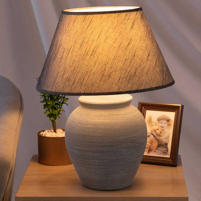 Lampada da Tavolo Lume Comodino Ceramica Tessuto Grigio Design Moderno Abatjour