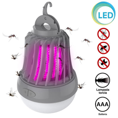 Zanzariera Elettrica Torcia Lampada LED da Campeggio Anti Zanzare Batteria AAA