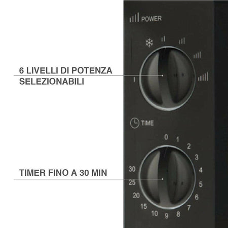 Forno Fornetto Microonde Elettrico 20Lt 700W 6 Livelli di Potenza Timer Nero