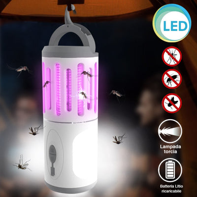 Zanzariera Elettrica Lampada Torcia LED Campeggio Anti Zanzar Batteria Litio USB