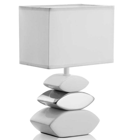 Lampada da Tavolo Lume Comodino Ceramica Tessuto Bianco Design Moderno Abatjour