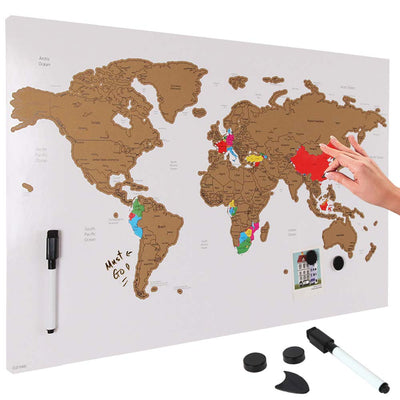 Lavagna Magnetica Mappamondo da Grattare Mappa del Mondo 60x40 Bianco Pennarello