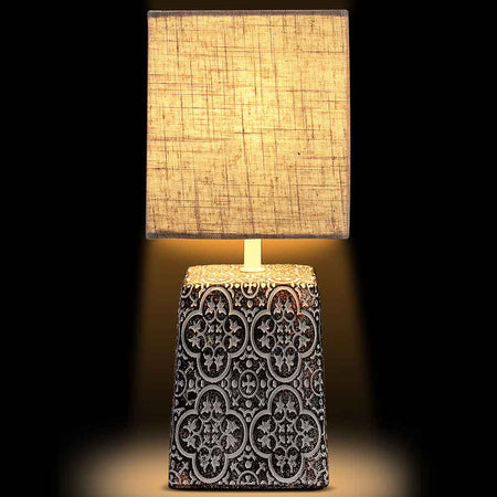 Lampada da Tavolo Lume Comodino Ceramica Tessuto Tortora Design Moderno Abatjour
