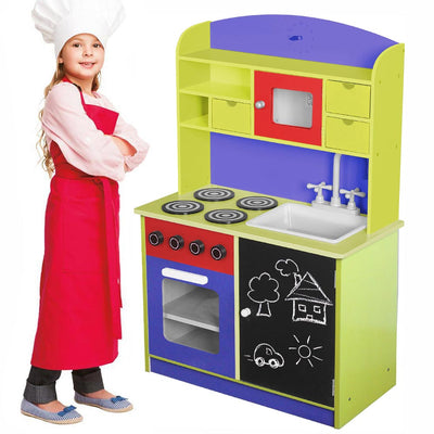 Cucina Legno Giocattolo per Bambini con Anta e Cassetti Lavagna Multicolore