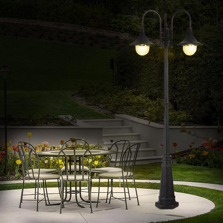 Lampione Vittoriano Classico da Giardino 2 Lanterne Arco in Alluminio 220cm