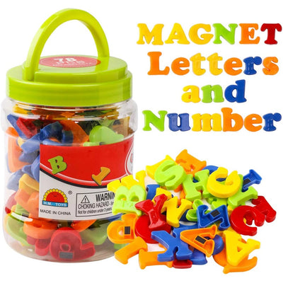 Barattolo Contenitore Lettere Numeri e Simboli Magnetici 78pz Giochi Educativi