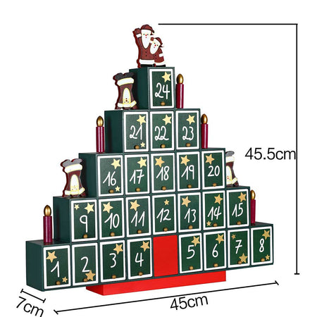 Calendario Avvento Albero di Natale in Legno 24 Cassetti Decorazioni Natalizie