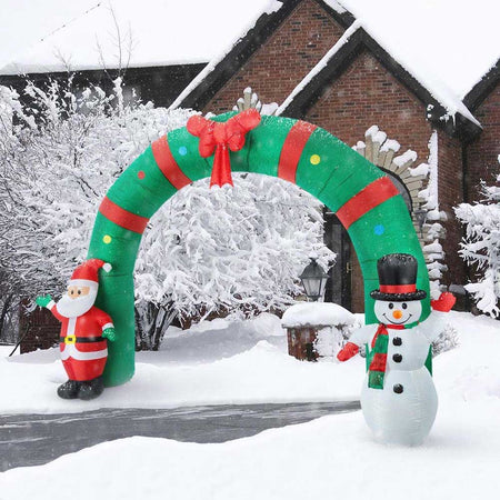 Arco Gonfiabile Natalizio con Babbo Natale e Pupazzo di Neve 300x240H cm Esterno