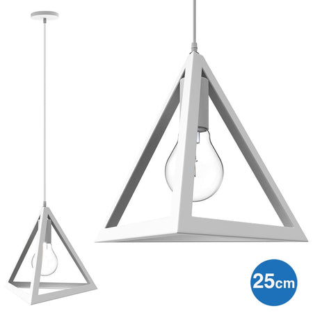 Lampadario Lampada Sospensione Piramide 25cm Design Moderno Paralume Bianco