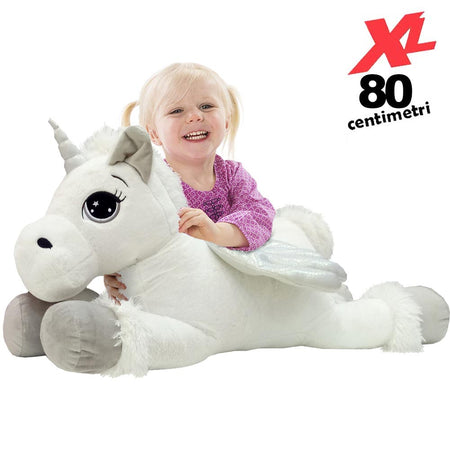 Peluche Unicorno Gigante XL 80cm Cavallo Pupazzo Giocattolo Bambini Bianco Grigi