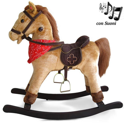 Cavallo a Dondolo Con Effetti Sonori Realistici Legno e Peluche Bambini Infanzia