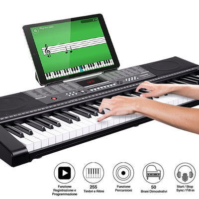 Tastiera Musicale Pianola Elettronica 61 Tasti Pianoforte Multifunzione USB AUX