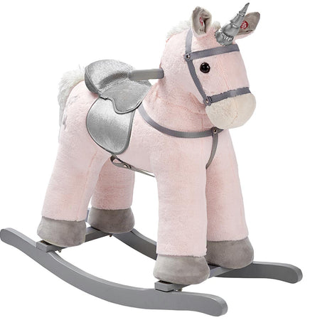 Unicorno a Dondolo Cavalcabile Peluche Cavallo Giocattolo Bambini Suoni Rosa