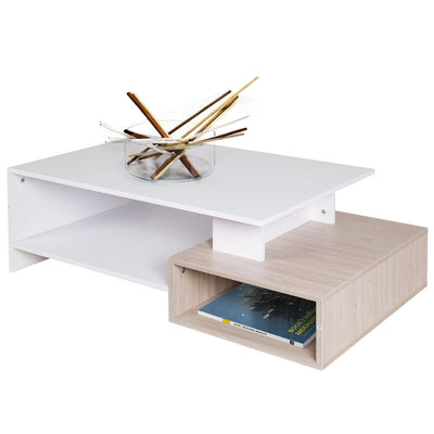 Tavolino Divano Salotto Rettangolare Design Moderno Legno 4 Ripiani Bianco Oak